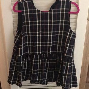 Plaid peplum tie back top